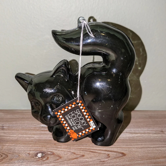 Vintage 1950s Halloween Black Cat Candy Container / Ornament w/original tag